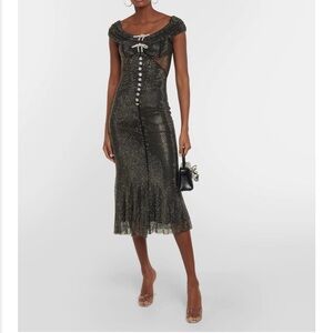 Self-Portrait Black and Silver Midi Dress